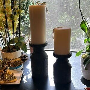 New 1 large and 1 medium candles and holder heavy